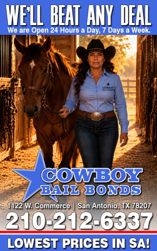 Cowboy Bail Bonds advertisement featuring a woman and horse
