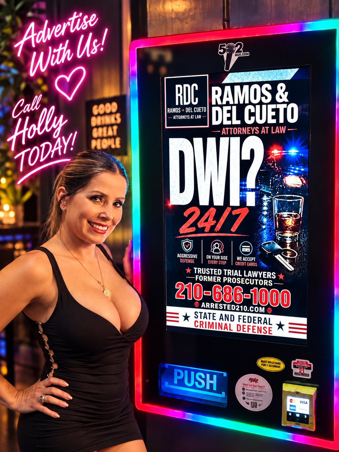 Ramos and Del Cueto advertising example on a vending machine